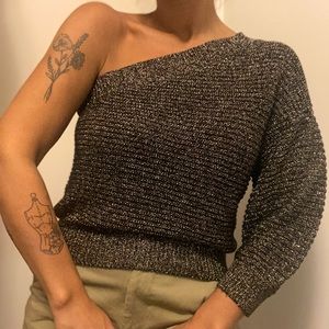 Mango Gold/Black One Shoulder Sweater